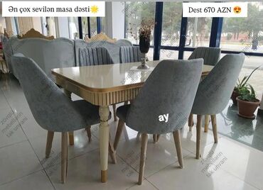 Masa və oturacaq dəstləri: Qonaq otağı üçün, Açılmayan, Dördbucaq masa, 6 stul