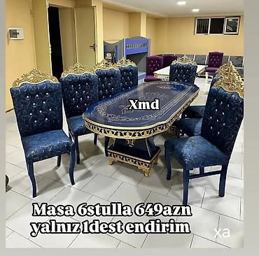 drel dəsti: Klassik üslubda dəst: oval formalı masa və 6 ədəd stul. - Rəng — 1