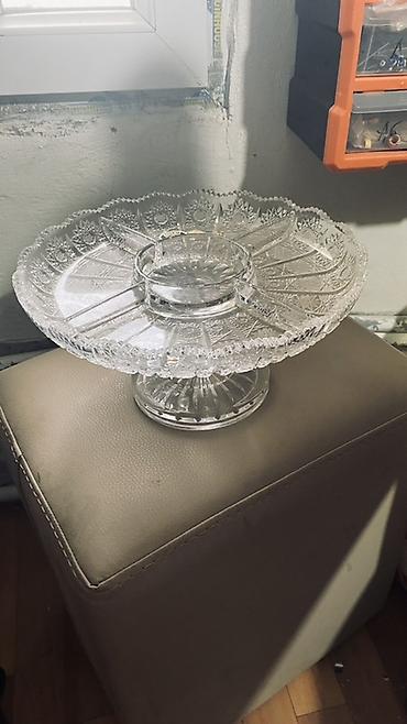Ev və bağ: Şüşə servis qabı – ayaqlı, bölməli - Material: şəffaf şüşə/kristal — 3