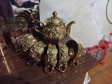 çay servis: Çay dəsti, rəng - Qızılı, Metal, Azərbaycan — 4