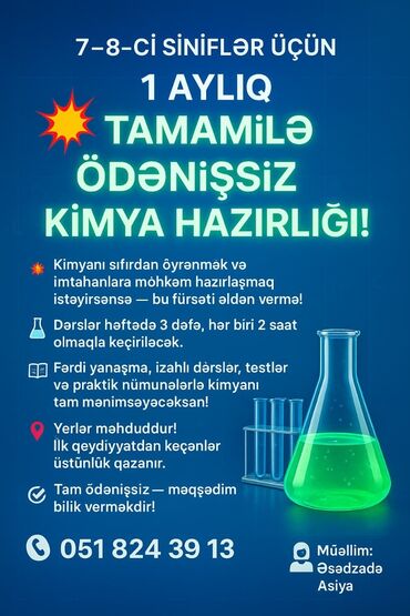 Sifarişlə əl işləri: Repetitor, Kimya, Azərbaycan dili, İmtahanlara hazırlıq, Abituriyent hazırlığı