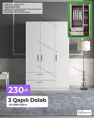 3 qapılı paltar dolabı – 47×200×120 sm Xüsusiyyətlər: - Material: 18 lalafo.az -da 3 qapılı paltar dolabı – 47×200×120 sm Xüsusiyyətlər: - Material: 18