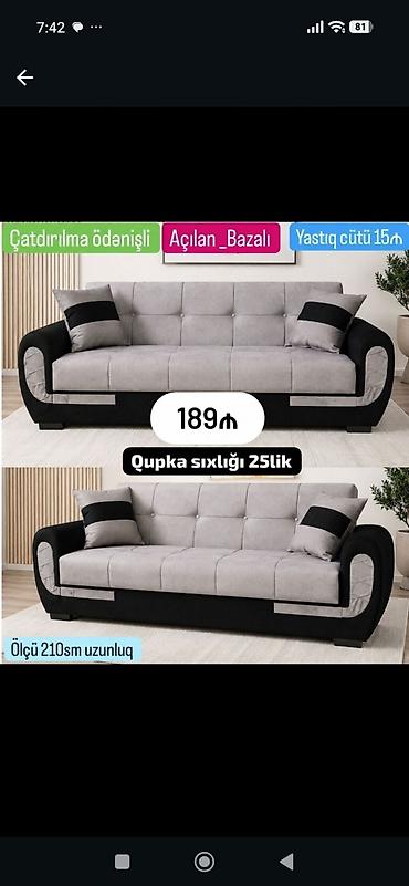 Açılan, bazalı divan - Ölçü: 210 sm uzunluq - Qupka sıxlığı: 25-lik -