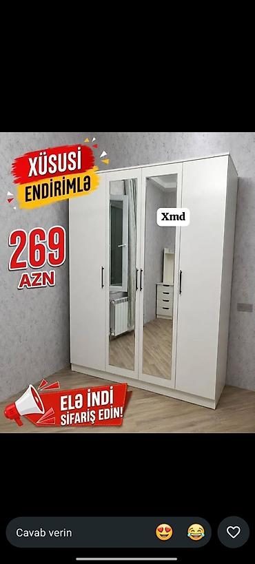 balaca skaflar: Yeni, 3 qapılı, Güzgülü, Ağ, Taxta, Açılan, Düz dolab — 1