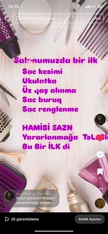 Kirpiklər, qaşlar: Salonda saç kəsimi, ukulatka, üz qaş alınma, saç buruq və saç