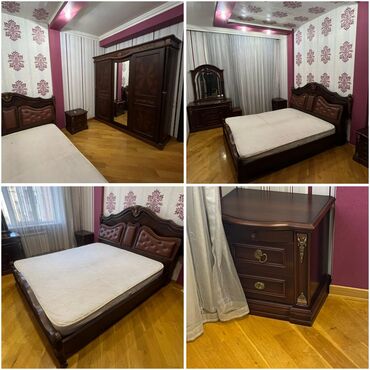 Двуспальная кровать, Шкаф, Трюмо, 2 тумбы, Б/у