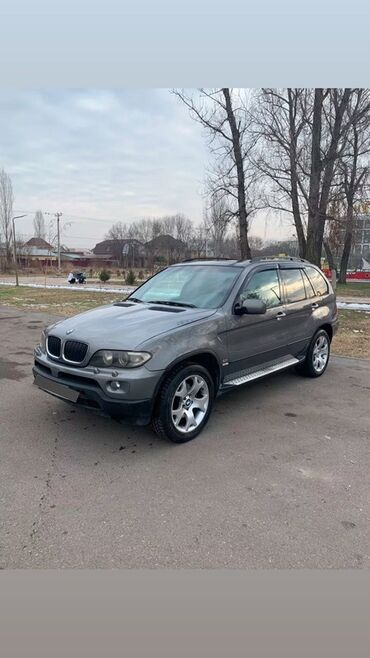 BMW: Внедорожник BMW X5 в сером цвете. Автомобиль оснащен боковыми