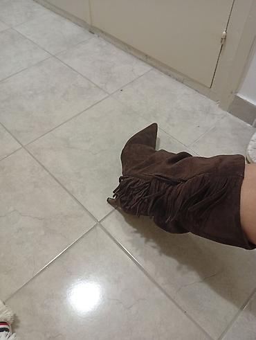 zenske cizme preko kolena: Ženske čizme na štiklu – braon, od antilop materijala - Model: visoke — 2