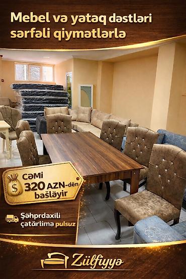 qoşa divan: Qonaq otağı üçün, Yeni, Açılmayan, Dördbucaq masa, 6 stul — 1