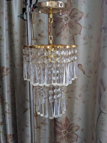 советские люстры: Люстра потолочная хрустальная одно ламповая, высота 37см., диаметр