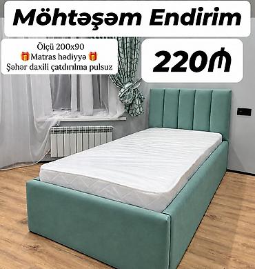 Tək nəfərlik çarpayı – müasir dizayn, yumşaq başlıqla - Ölçü: 200x90 at lalafo.az Tək nəfərlik çarpayı – müasir dizayn, yumşaq başlıqla - Ölçü: 200x90