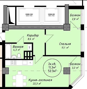 Продажа квартир: 2 комнаты, 53 м², Индивидуалка, 9 этаж, Готовая ПСО (под самоотделку) — 3