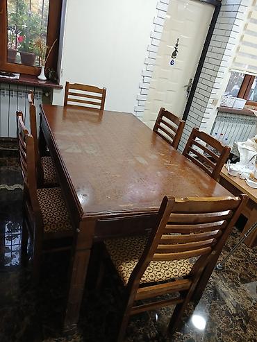 qəbul masası: Qonaq otağı üçün, İşlənmiş, Açılan, Dördbucaq masa, 6 stul — 1