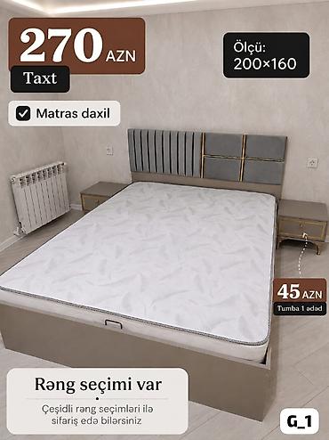 riad mebel: Taxt – 200×160 ölçü Qiymət: 270 AZN • Matras daxildir • Başlıq — 1