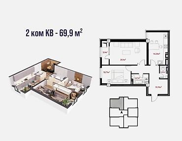 ordo: 2 комнаты, 70 м², Элитка, 11 этаж, ПСО (под самоотделку) — 3
