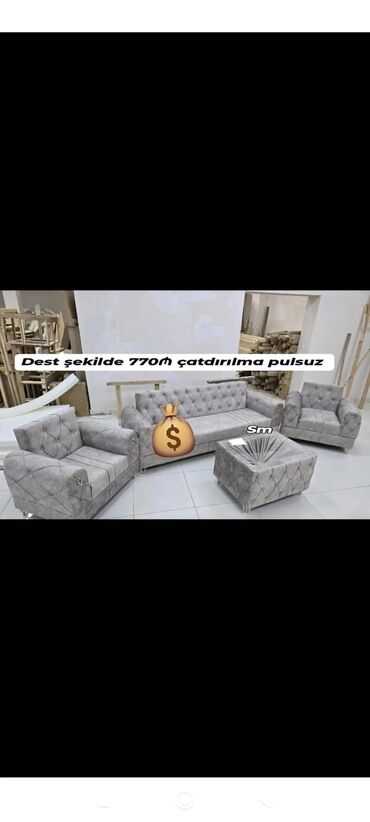 Masa və oturacaq dəstləri: Yeni, Divan, 2 kreslo