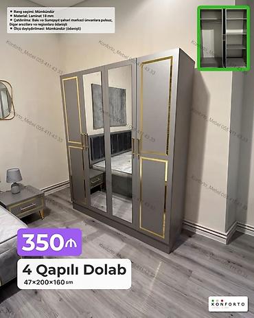 Mebel: 4 qapılı paltar dolabı – 47×200×160 sm - Dizayn: Boz rəngdə, qızılı — 1