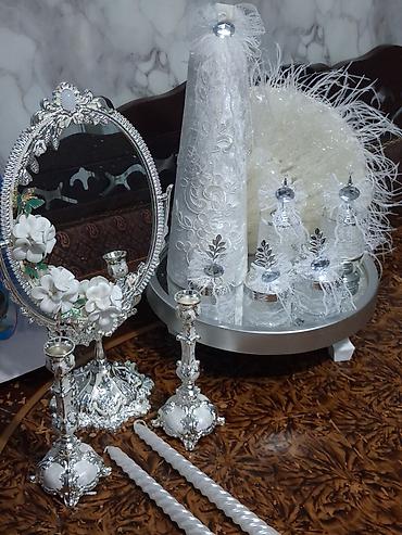 a frame ev tikintisi: Gəlin-bəy üçün zərif nişan/toy dəsti - Güzgü: Oval formalı, gümüşü — 1
