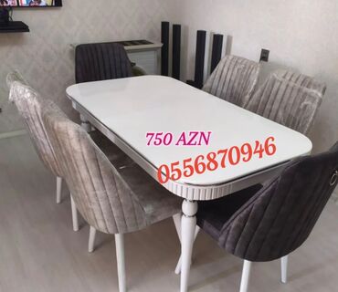 Masa və oturacaq dəstləri: Qonaq otağı üçün, Yeni, Açılmayan, Dördbucaq masa, 6 stul — 9