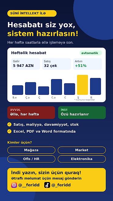 Mağaza üçün avtomatik satış hesabatı (Excel) Hər həftə satış
