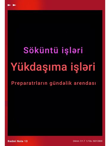 fehle isi gece smeni: Bütün növ dağıntı və yükdaşıma xidmətləri münasib qiymətə