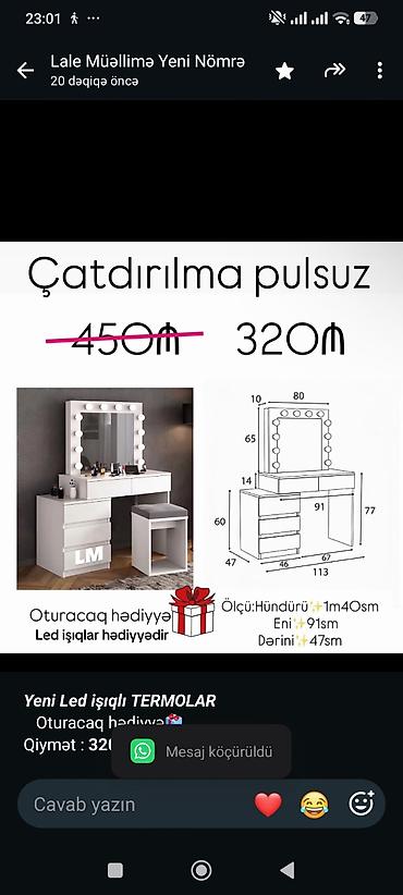 salon oturacaqlari: _*Yeni Led işıqlı TERMOLAR*_ Oturacaq hədiyyə🎁 Qiymət : *320₼* — 1