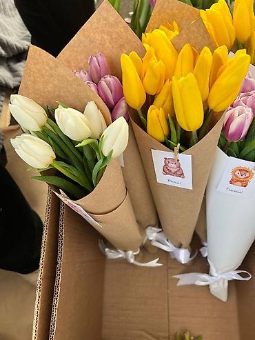 Букеты из живых цветов: Тюльпаны срезанные, свежие, прямые поставки. - Ассортимент — 11