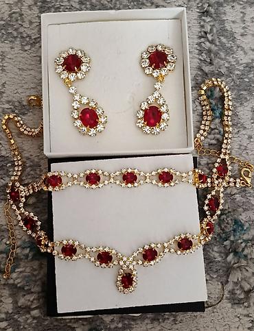 золото комплект: Набор украшений Golden Style с красными камнями, бижутерия — 5