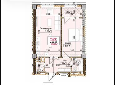Продажа квартир: 2 комнаты, 57 м², Асанбай мкр Элитка, 3 этаж, ПСО (под самоотделку) — 5