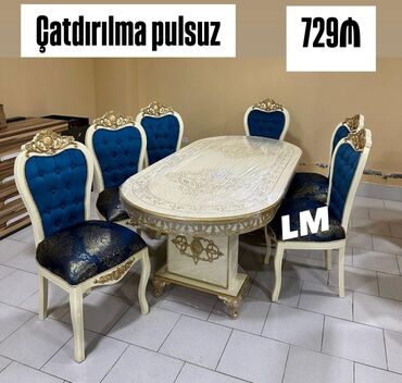 Masa və oturacaq dəstləri: Qonaq otağı üçün, Yeni, Açılmayan, Oval masa, 6 stul