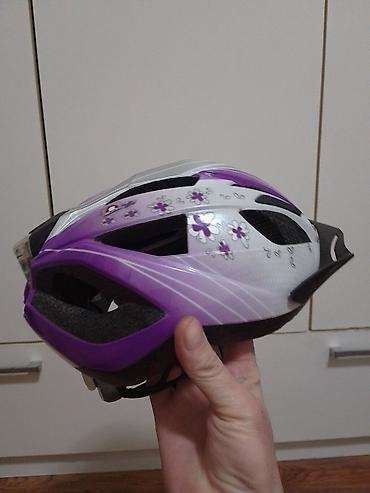 Dodaci za bicikl: Biciklistička kaciga – žensko/dečija, ljubičasto-bela sa cvetnim — 2