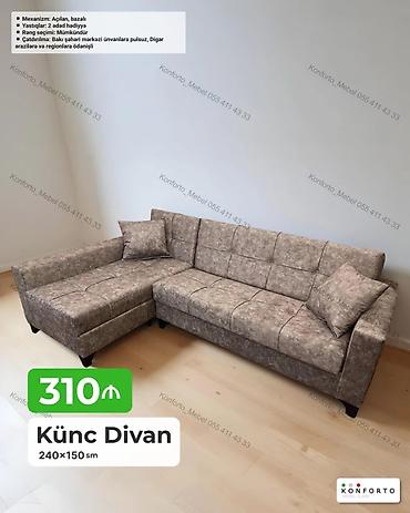 Künc Divan – 240×150 sm - Mexanizm: Açılan, bazalı (yataq funksiyası
