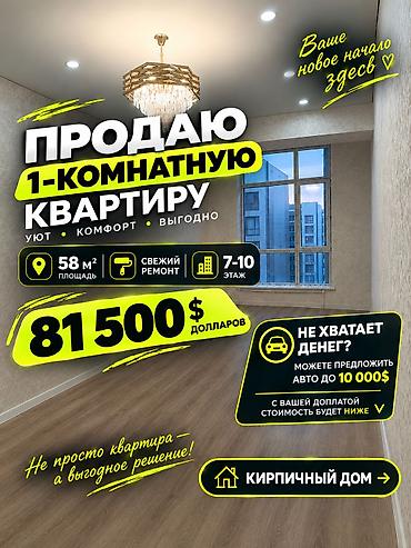 1 комната, 58 м², Технопарк Элитка, 7 этаж, Свежий ремонт