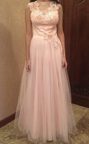 фатиновые юбки для девочек: Zərif pudra-çəhrayı rəngdə uzun ziyafət/gecəlik paltarı. - Üst hissə