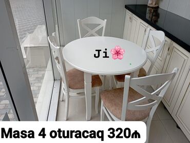 стол письменный: Mətbəx üçün, Açılmayan, Yumru masa, 4 stul