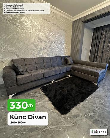 Диваны: Künc Divan – 260×160 sm - Mexanizm: Açılan, bazalı (yataq funksiyalı — 1