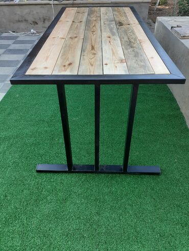 Bağ, çöl masa və oturacaq dəstləri: Metall karkaslı taxta lamelli skamya dəsti - Məhsul: açıq məkana — 36