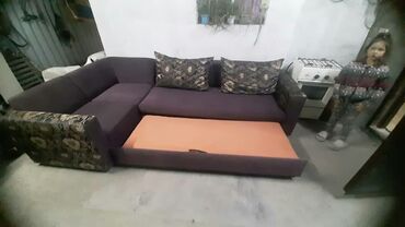 диван 3 в 1: Угловой диван, цвет - Коричневый, Новый