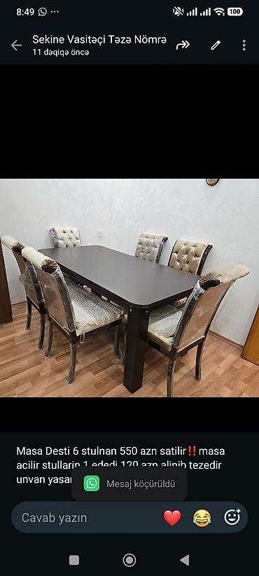 Masa Desti 6 stulnan 550 azn satilir‼️masa acilir stullarin 1 ededi