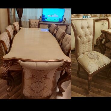 Aynur xanim: Для гостиной, Б/у, Прямоугольный стол, 8 стульев, Турция