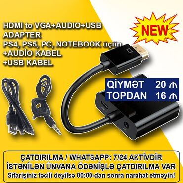 noutbuk adapteri: Adapter "HDMI to VGA+Audio+USB PS4/PS5" 🚚Metrolara və ünvana