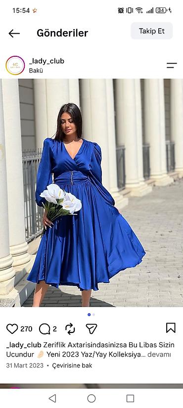 Qadın geyimləri: Zərif və eleqant mavi don – Rəng: kral mavisi Uzunluq: midi Stil — 2