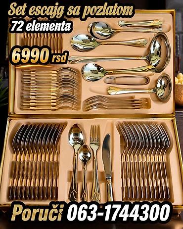 postamenti: Set escajga sa pozlatom – 72 elementa Elegantno dizajniran komplet — 1