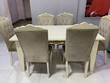 Digər mebel: Mətbəx üçün, Açılmayan, Dördbucaq masa, 6 stul