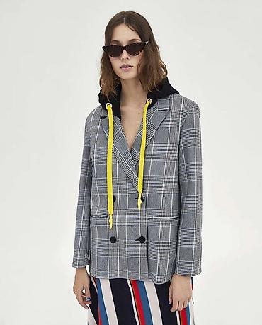 deri pencek: Qadınlar üçün şık jaket - Naxış: boz rəngdə xırda xanalı (plaid) — 1