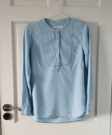 джинсовая рубашка женская: Блузка, Джинс, Однотонный
