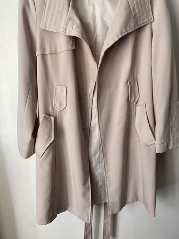 qadın gödəkçə: Qadın trench palto – açıq bej rəng - Yüngül, hamar toxumalı parça -