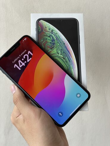 Уюлдук телефондор жана аксессуарлар: IPhone Xs Max, Колдонулган, 64 ГБ, Кара, Коргоочу айнек, Каптама, Куту, 81 %