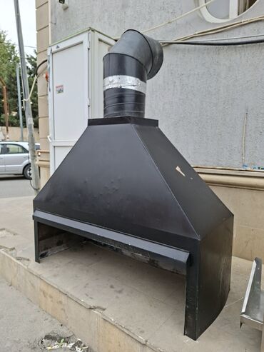 Restoran manqalları: Paslanmayan poladdan manqal/şiş kabab sobası və tüstü çəkən başlıq — 5