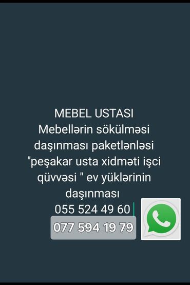 Mebellərin sökülməsi paketlənməsi daşınması ev yüklərinin daşınmaşı